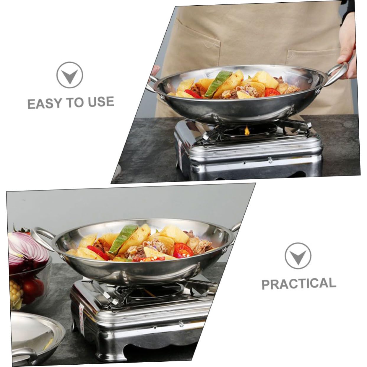 BESPORTBLE Dry Pot Stoves Wok Chinese Cookware Chinese Cooking Pot Household Pan Wok for Stove Asian Fry Wok Steel Wok Pan Stir Fry Pans Chefs Stainless Steel Round Bottom Small Saucepan 28c