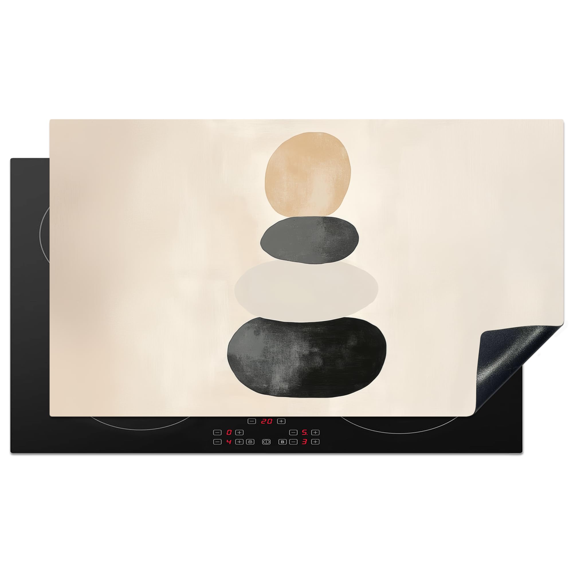 KitchenYeah© Induction Hob Cover Protector Mat 20.3"x35.3" / 89.6x51.6 cm Kitchen Universal Ceramic Covers for Electric Cookers Vinyl Japandi - Wabi Sabi - Beige — image 1