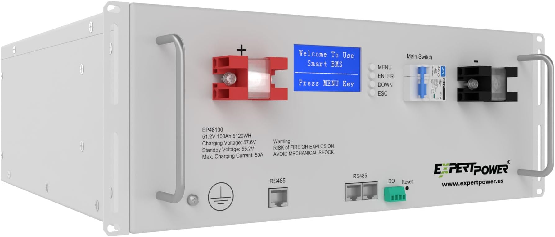UL1973 48V 100Ah 5KWh Lithium LiFePO4 Deep Cycle Battery | 7000 Life Cycles & 10-Year Lifetime | Built-in BMS & LED Monitor | Off Grid, Residential, Home, Cabin, Back-Up | 51.2V 16 Cells