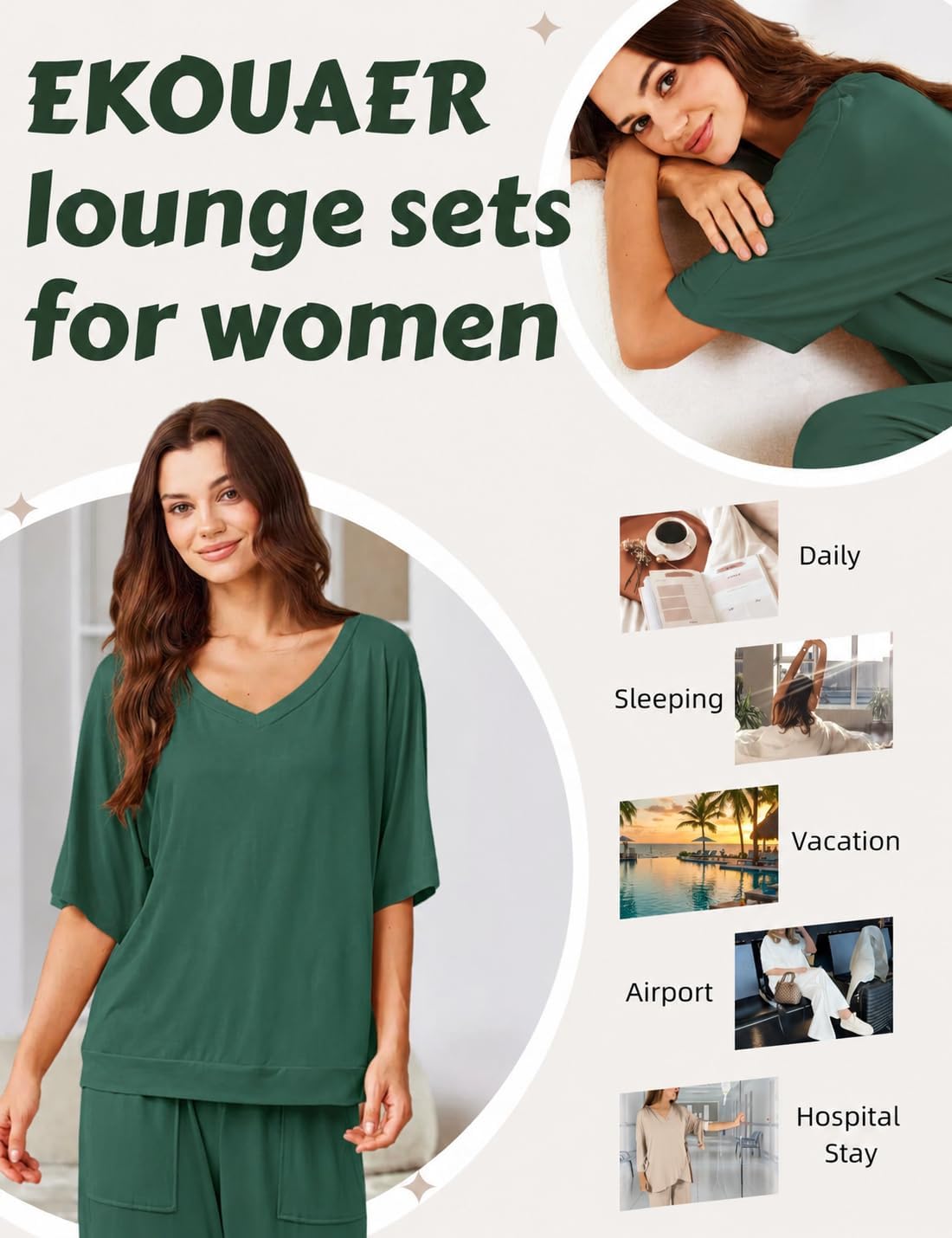 Ekouaer Lounge Sets for Women Comfy Pajamas Set 2 Piece Outfits image 5