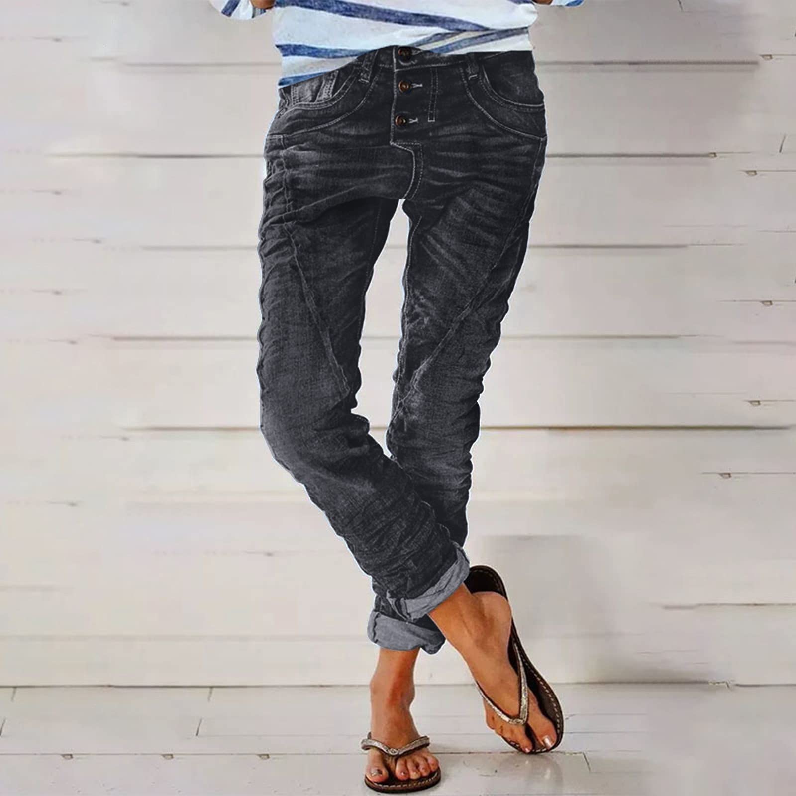 Pantalones de Trabajo Mujer, Pantalon Chandal Mujer,Vaqueros de y Holgados con Cintura Pulida y Lavado de Urbana Pantalón
