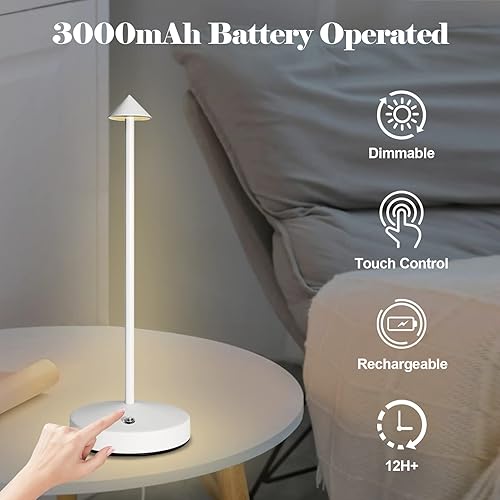 Miniatura 4 de Lámparas inalámbricas recargables, lámpara de mesa con batería de 3000 mAh, LED portátil táctil de 2 niveles de brillo, lámpara de barra regulable,