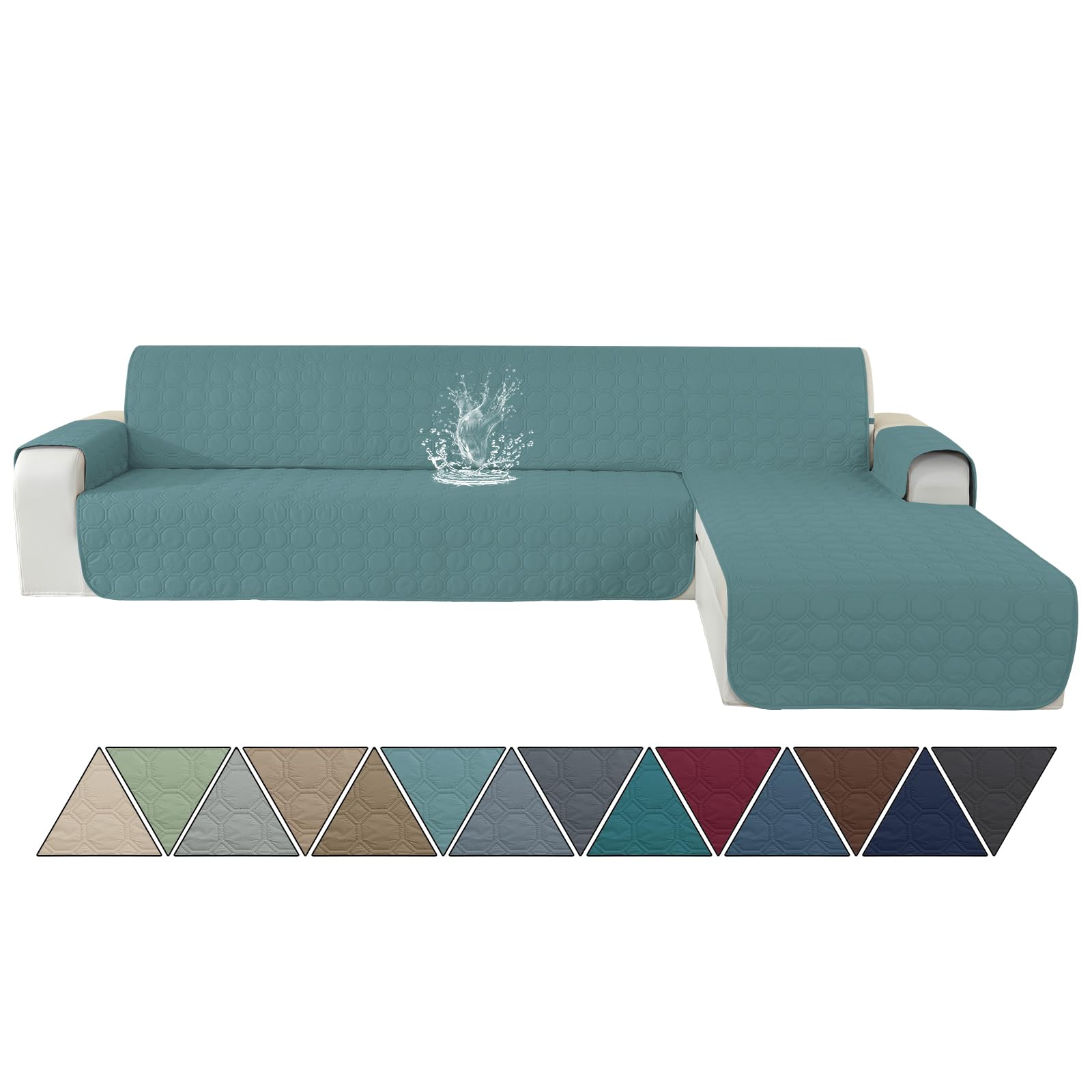 Ystyle Copridivano Impermeabile con Penisola 2 Posti (L 210 CM), Copridivano Angolare Destra/Sinistra Universale Reversibile, Copridivano Chaise longue Antigraffio Antimacchia, Blu Acqua Chiara