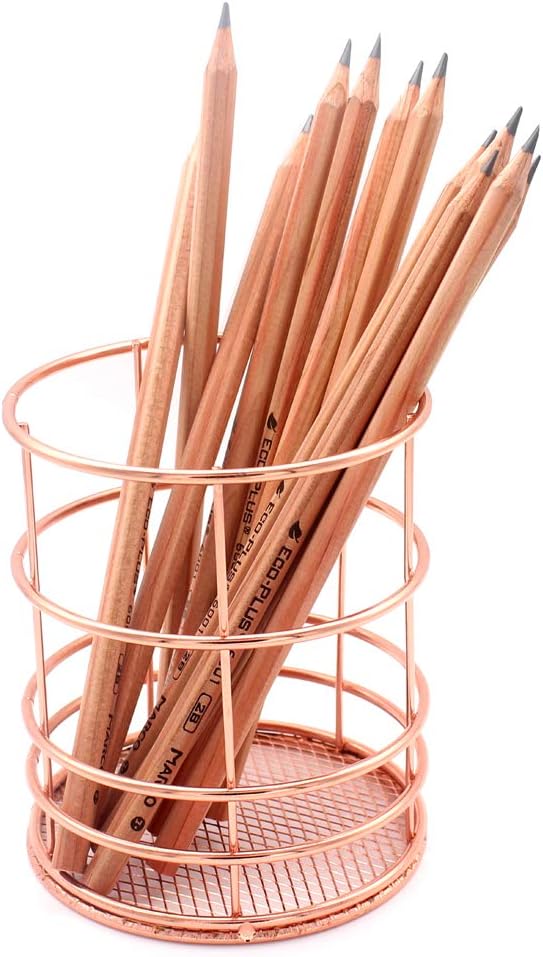 Hillento Pencil Holder, Metal Pen Pencil Holder, Rose Gold Pencil Holder, Desk Stationery Organizer for Home School - Image 3