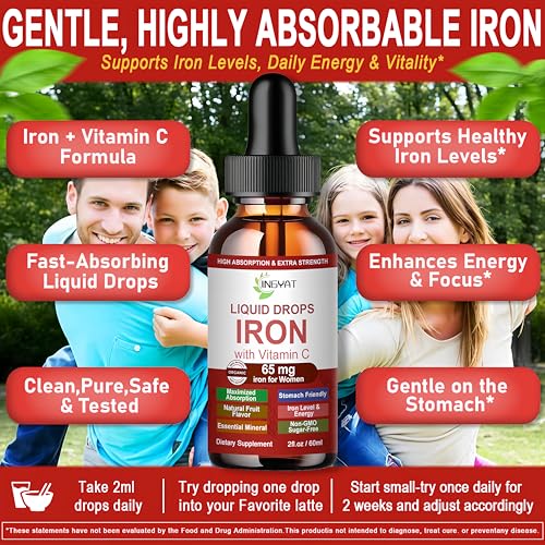 Iron Supplement Liquid Drops, High Absorption Iron Supplement for Women 65 mg, Liquid Iron for Red Blood Cell Support*, Vegan Essential Mineral Iron Drops with Vitamin C, Non-GMO, 30 Servings - Image 3
