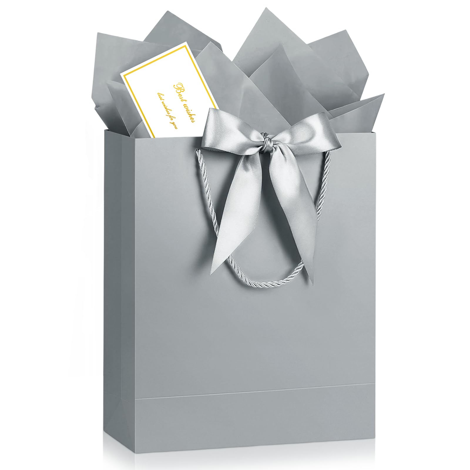 JMANNI Medium Silver Gift Bags, Paper Bags with Handles