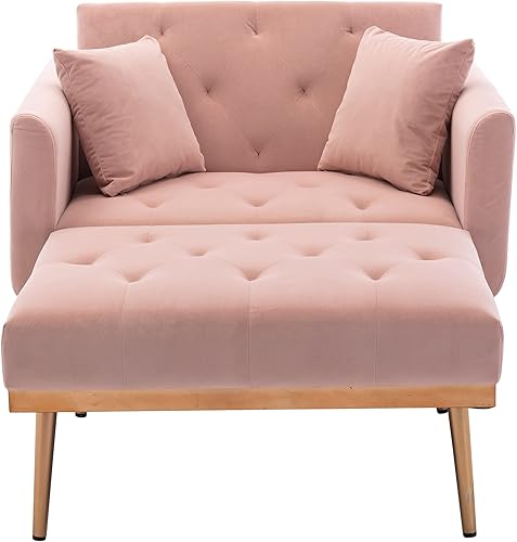 Miniatura 9 de Silla decorativa moderna de 40.94 pulgadas de ancho con respaldo ajustable de 3 ángulos + 2 almohadas, sillón reclinable y otomano tapizado