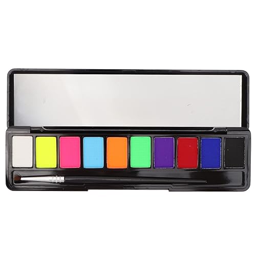 Juego de pintura corporal colorida, paleta de pintura facial UV, vibrante 10 colores en polvo fino con pinceles de maquillaje para actuación para