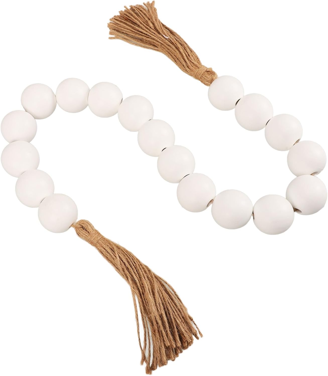 FRCOLOR Rustic Wood Beads Tassel Garland with Cotton Rope for Farmhouse Shelf Decor and Coffee Table Accent, Unique Decorative Wood Beads for Boho Style and Bookshelf Ornament