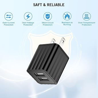 iPhone Charger 10ft,Fast iPhone Block Dual 2Port USB Wall Charge Block Plug