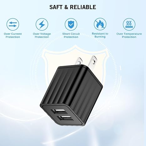 iPhone Charger 10ft,Fast iPhone Block Dual 2Port USB Wall Charge Block Plug