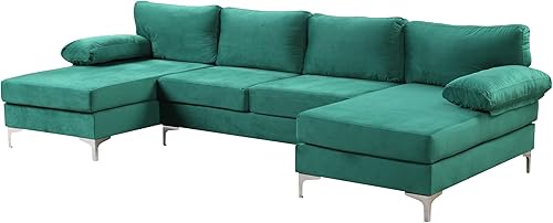 Miniatura 5 de Casa Andrea Milano Sofá seccional grande moderno de la forma de U de la tela del terciopelo, sofá doble extra ancho de la tumbona, trébol