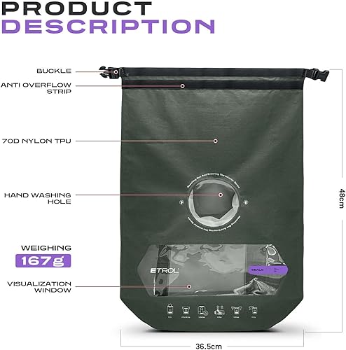 Miniatura 2 de ETROL Bolsa de lavado portátil, lavadora manual ligera para viajes, camping, lavandería, ropa de bebé, no eléctrica, con salida de agua inferior y