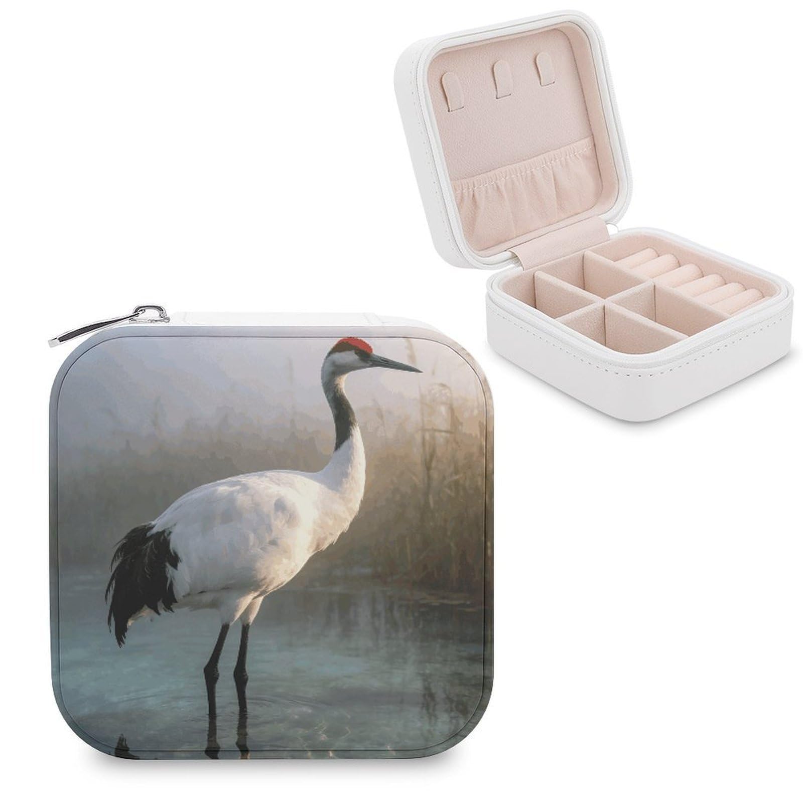 LZQPOEAS Majestic Crane Jewelry Box, PU Patterned Storage Case, Portable Travel Jewelry Organizer Box for Storing Rings, Pendants, Earrings, Necklaces, And Women's Specialized