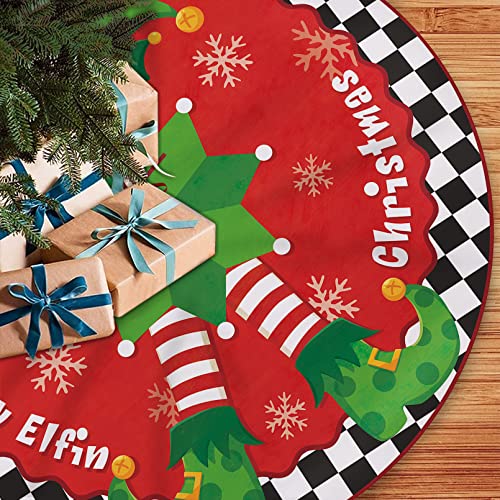 Fzbali Merry Elfin Christmas Tree Skirt 36 Inches Lace-Up Elf Snowflake Artificial Xmas Small Tree Skirt, Checkerboard Home Decoration New Year Holiday Party Indoor House Decor #TOP4