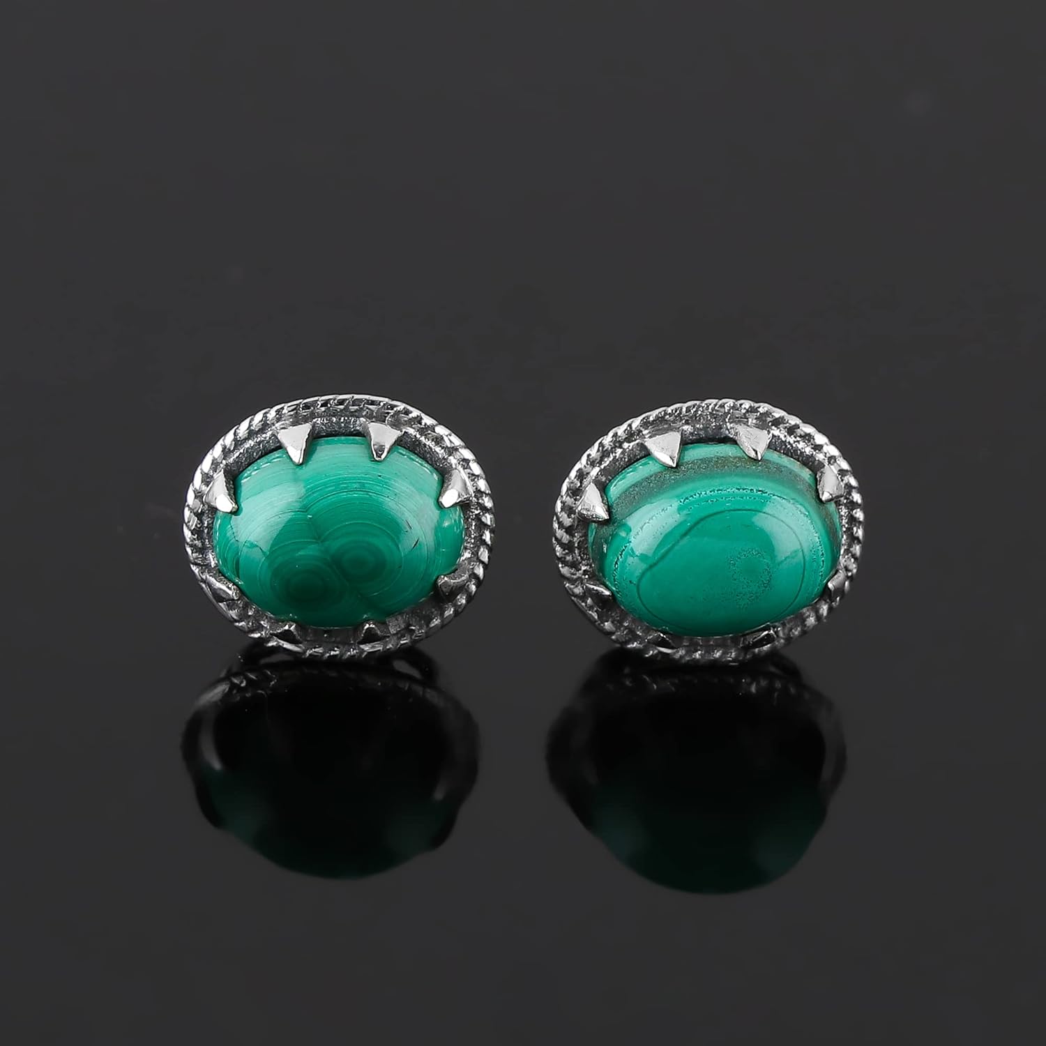 925 Sterling Silver Stud Earrings, Natural Malachite Gemstone, Handmade Boho Jewelry for Women, Chakra Healing Crystals Studs Earrings, Christmas Day Gift - Image 3