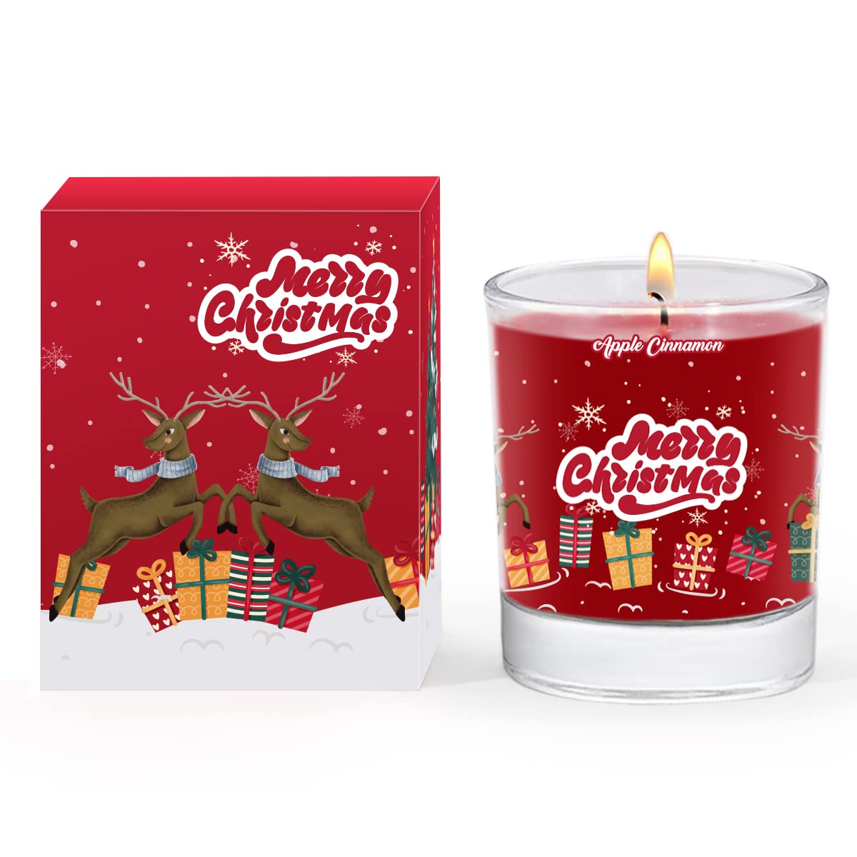 Christmas Candle | Winter Holiday Scented Soy Candles Christmas Gift for Women | 8oz Clear Jar, 48 Hour Burn Time | Apple & Cinnamon