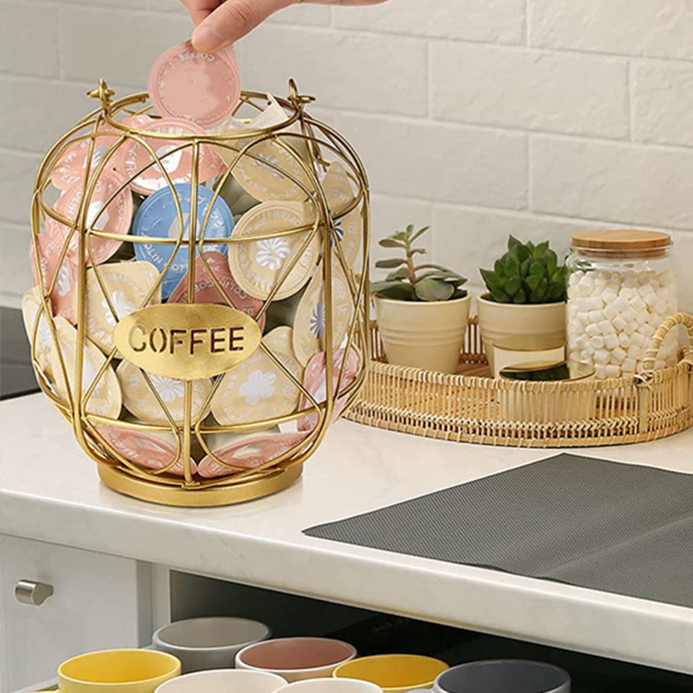 Porte-Capsules Café Doré – Panier Métal & Bois – Organisateur Dosettes Comptoir Élégant