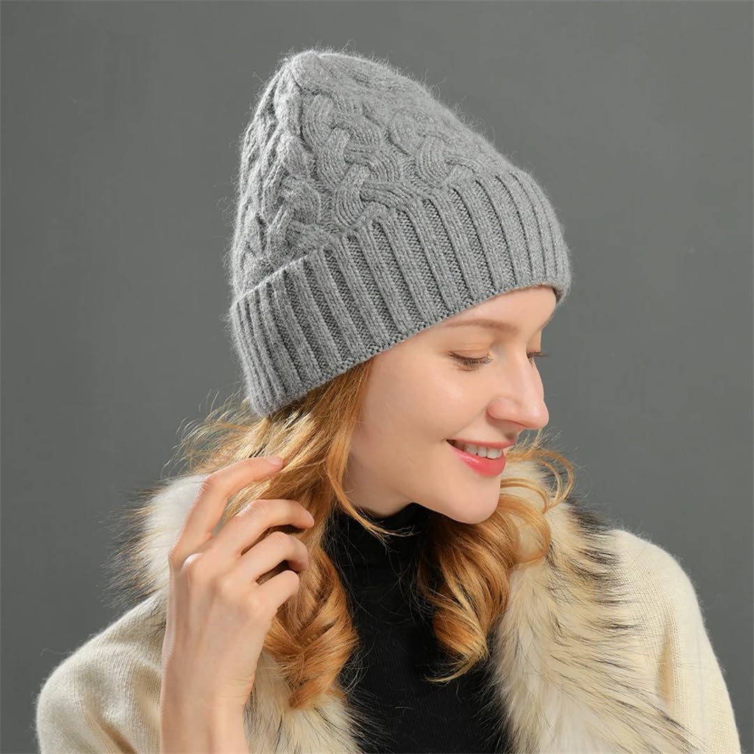 Wvapzxx Bonnet Tricoté En Cachemire Pour Femme, Chapeau Chaud, Couleur Unie, Motif Torsadé, En Laine Épaisse, Skullies, Automne Et Hiver
