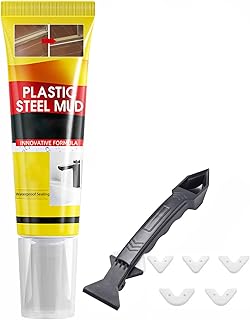 XIRUJNFD Multifunctional Waterproof White Caulk with Scraper, 120ml Plastic Steel Repair Adhesive for Kitchen Bathroom, Stronger Adhesion Sealant for Window Toilet Sink, Quick-Drying (1 Set)
