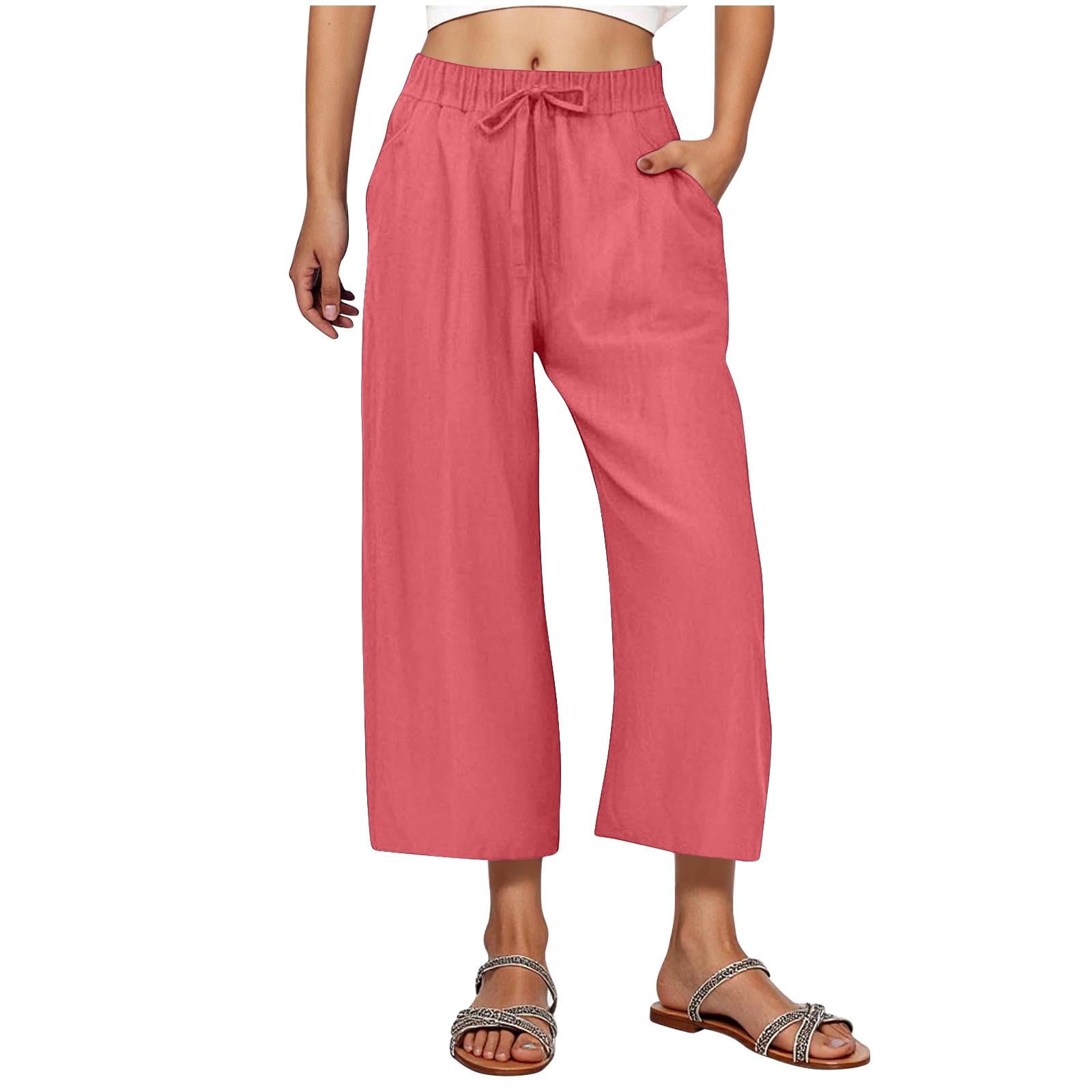 RLEHJN Damen Hosen,Weite Lose Gerade Geschnitten Palazzo Hose Hohe Taille Dehnbar Lounge Elegante Freizeithose Einfarbig Jogginghose Sommer Strandhose Freizeithose Stoffhose mit Tunnelzug und Taschen