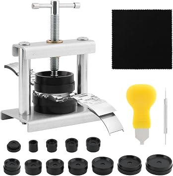 EMVANV Watch Press Tool Set, Watch Battery Replacement Tool Kit, Watch Back Case Closer for Closing the Watch Cover for Watch Repair Kits with 16 to 50mm Circular DialsSilver