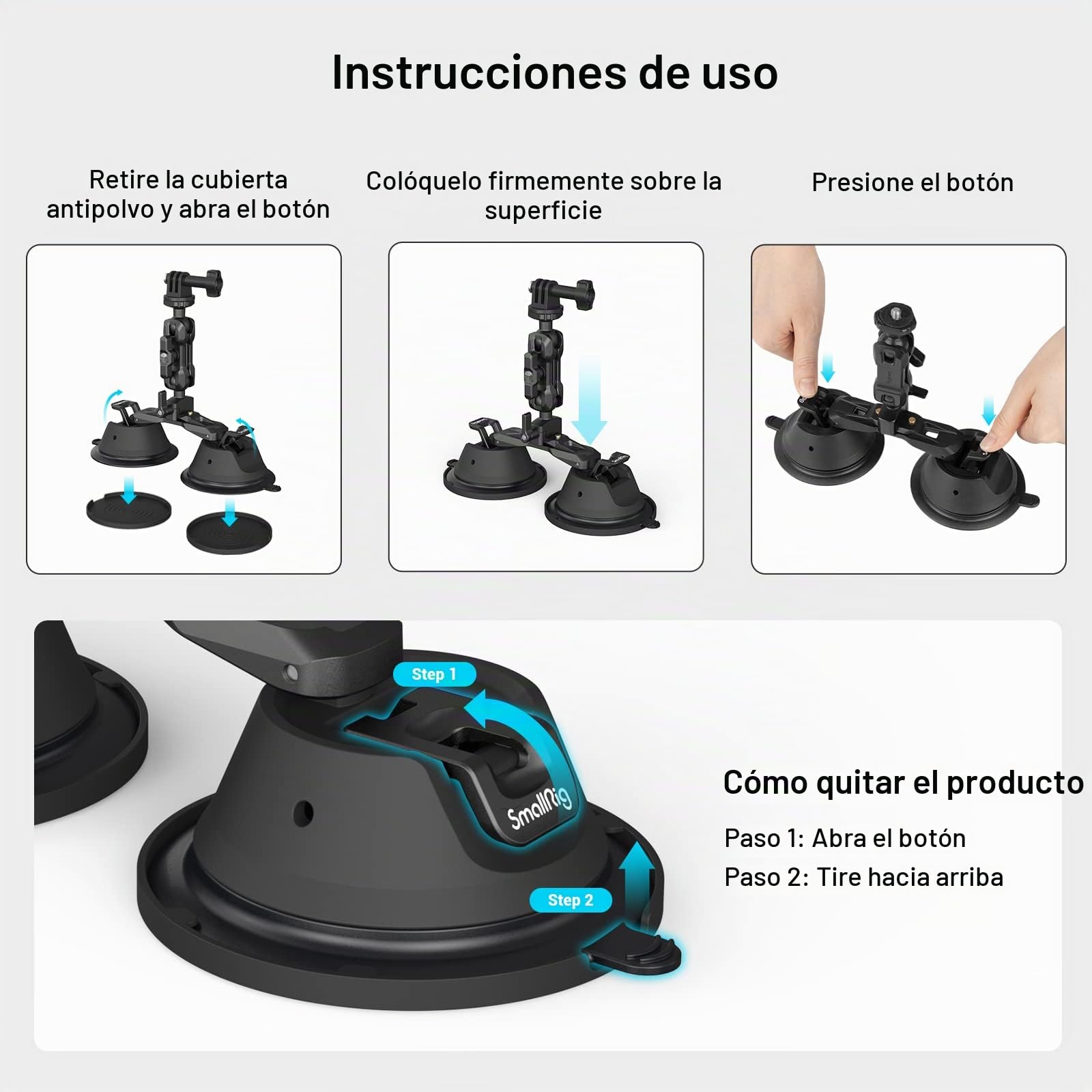 SMALLRIG Soporte deVentosa para GoPro, Soporte de Cámara en la Ventana del Automóvil, Parabrisas, para DLSR, Cámara Liviana (para Sony ZV-1, para la Serie Canon G7X), Fotografía de Vehículos - 3566