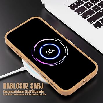 MADNOVA iPhone 15 için Kılıf Kamera Korumalı Magsafe Wireless Şarj Özellikli Lens Hediyeli Mat Şeffaf Renkli Standlı Kılıf (ÇÖL)