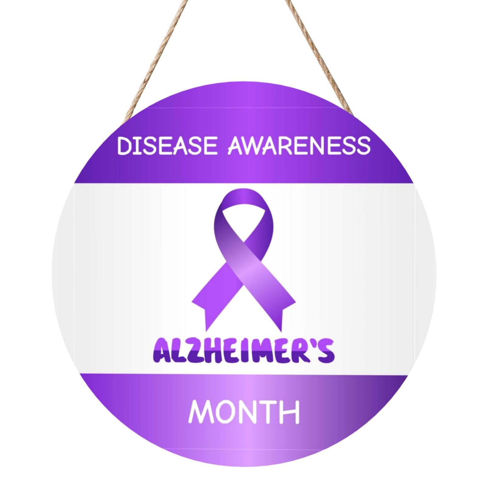 Wear Purple Alzheimer'S Awareness Door Signs Plaques Wood Welcome Sign For Front Door Wall Hanging For Home Farmhouse Office Classroom Party Decoration