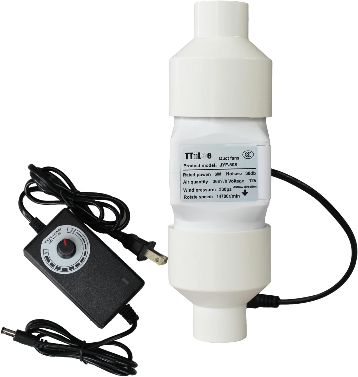 12V 2in Duct Exhaust Fan with Adjustable Speed 6W Ventilation Fan with Duct Interface Booster Fan for Bathroom Kitchen Garage(Interface 25mm)