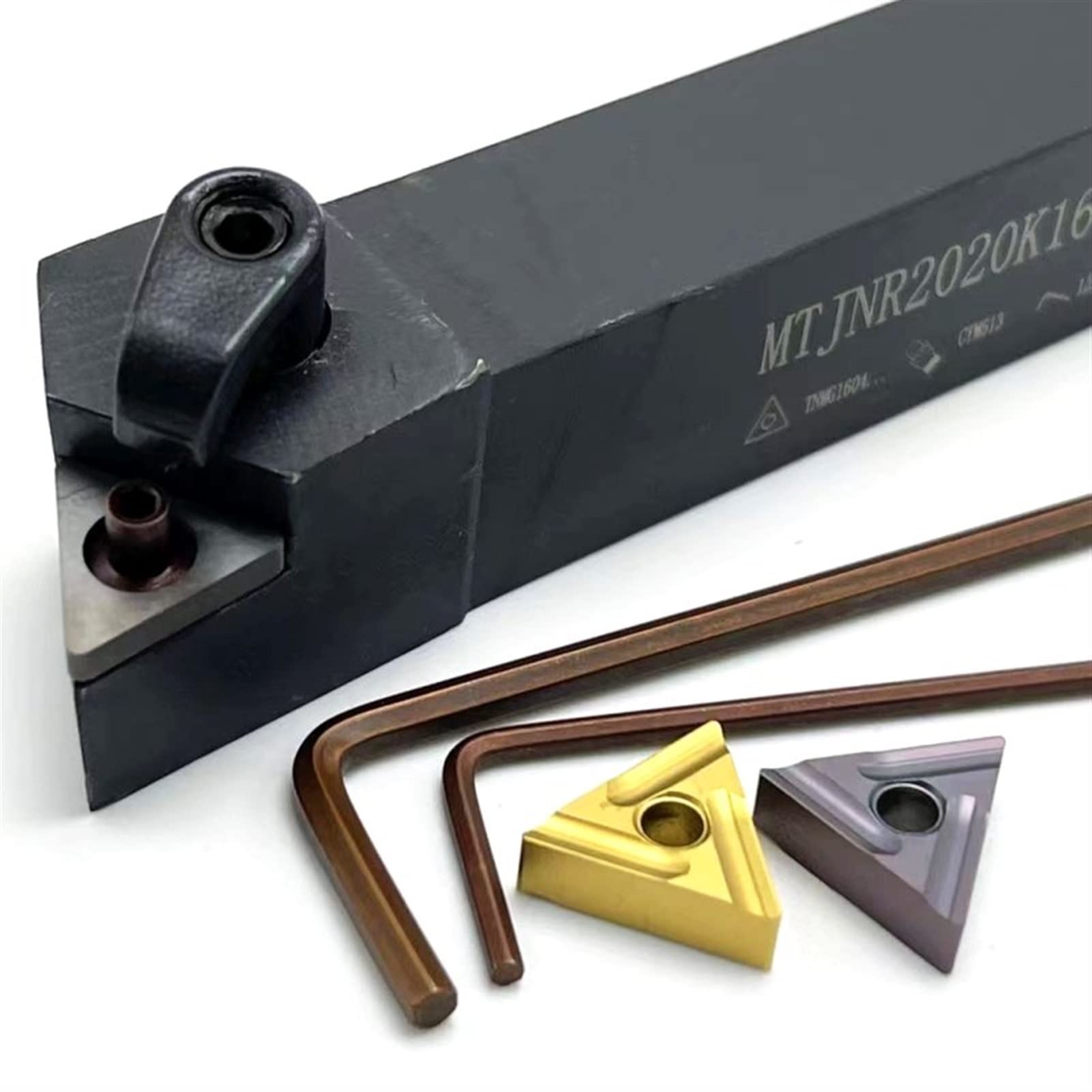 Cuchillas de torneado CNC, 1 portaherramientas de torneado externo + 10 herramientas de torneado TNMG de metal con hoja de carburo(Mtjnr1616h16,No insert)
