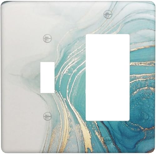 Cubierta de placa de interruptor de luz de 2 cuadrillas con diseño abstracto de mármol verde de acuarela verde azulado, combinación de una sola