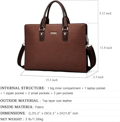 Miniatura 5 de BOSTANTEN Leather Lawyers Briefcase Laptop Business Slim Bags for Men & Women Coffee Medium