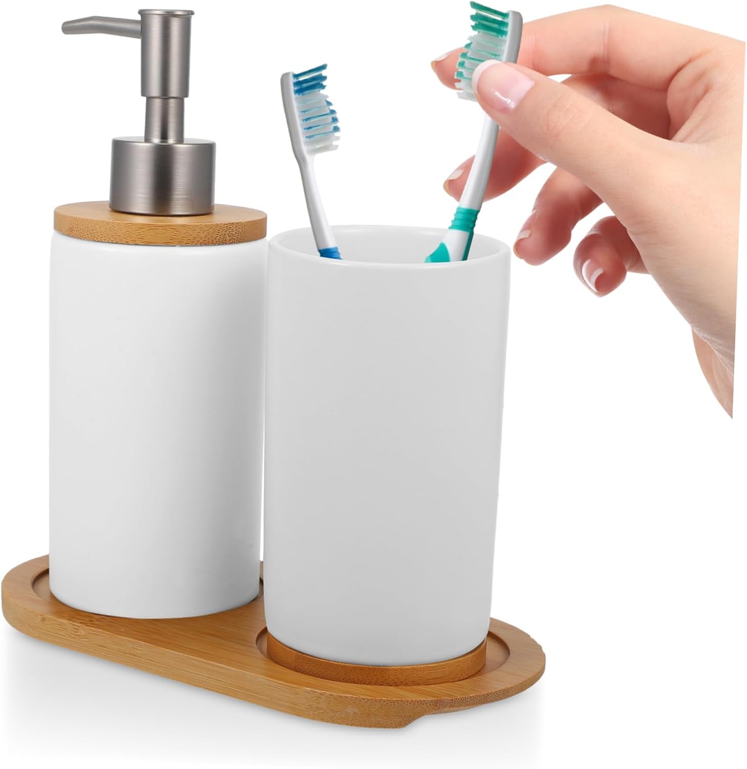 Vanity Countertop Accessories Toothbrush Holder Mouthwash Cup Lotion Container White