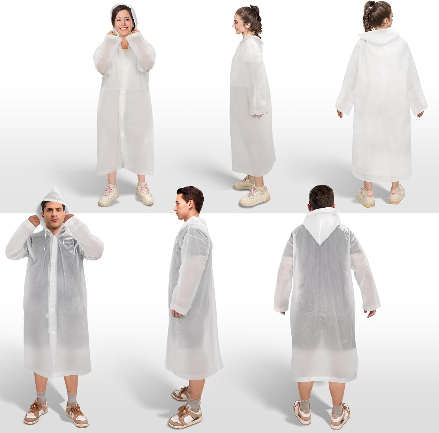 Rain Ponchos for Adults Reusable (2 Pack), Waterproof EVA Raincoats with Hood & Drawstring for Women & Men - Image 2