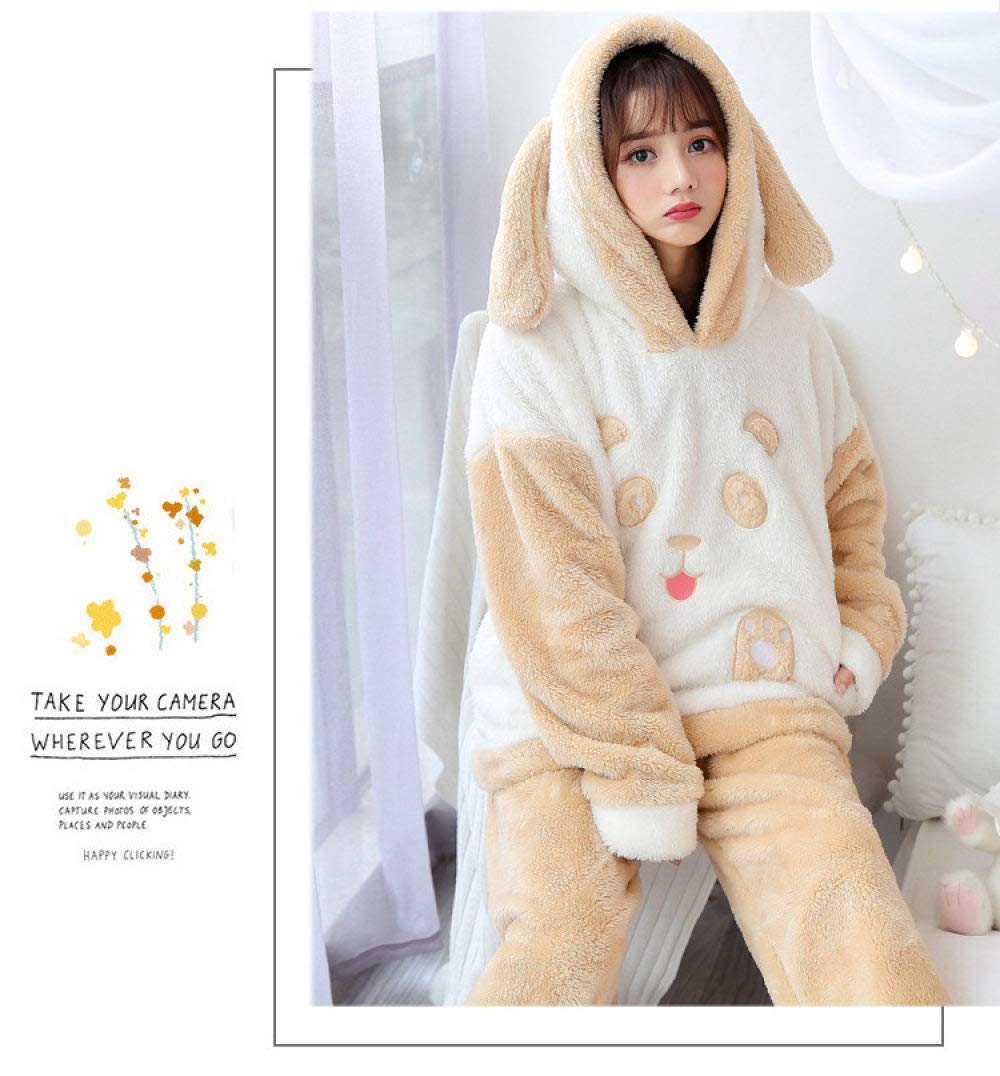 HAIBI Pyjama Femme Hiver，Polaire Pyjama 2 Pièces Filles Pyjamas Ensembles Vêtements De Nuit Dessin Animé Ours Manches Longues Pyjamas Chauds Femme Homewear