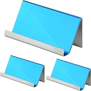 East Leaf カードスタンド カード立て 名刺スタンド ステンレス 卓上 おしゃれ ショップカード 美容室 受付 スマホスタンドにも 3個セット (ブルー（3個）)