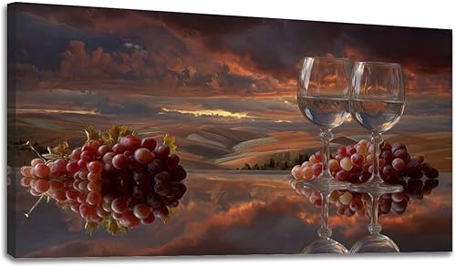 Miniatura 17 de 20"x 40" Canvas Wall Art Dreamy Vineyard Sunset Vintage Wine Glasses Rolling Hills Framed Pictures Painting Prints Large Wall Art for Living Room