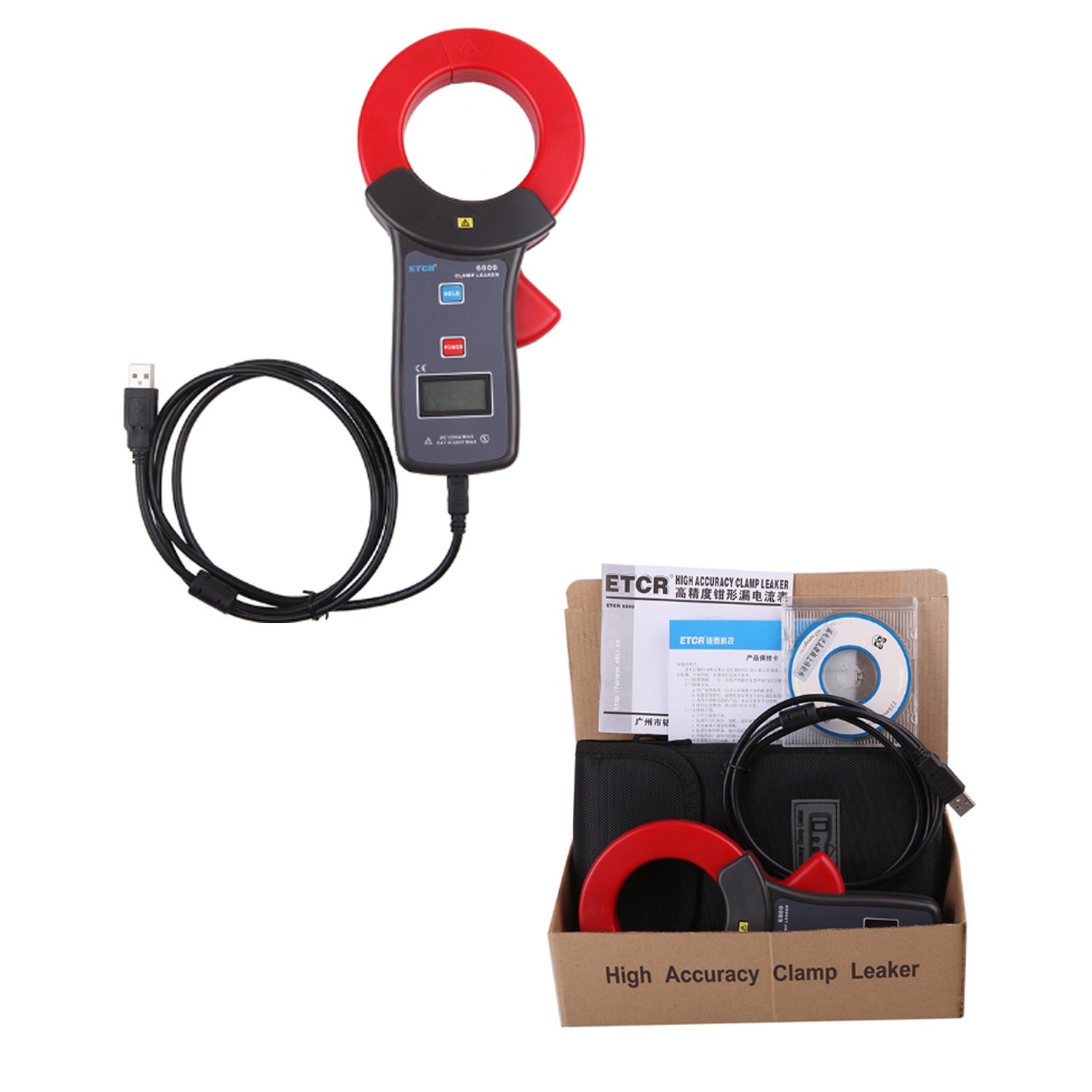 Pince ampèremètre Mesure de courant alternatif, fuite, Gamme CA 0.00mA à 1200A, Taille mâchoire Diamètre 68mm avec interface USB Fonction téléchargement données Stockage 99 groupes ETCR6800