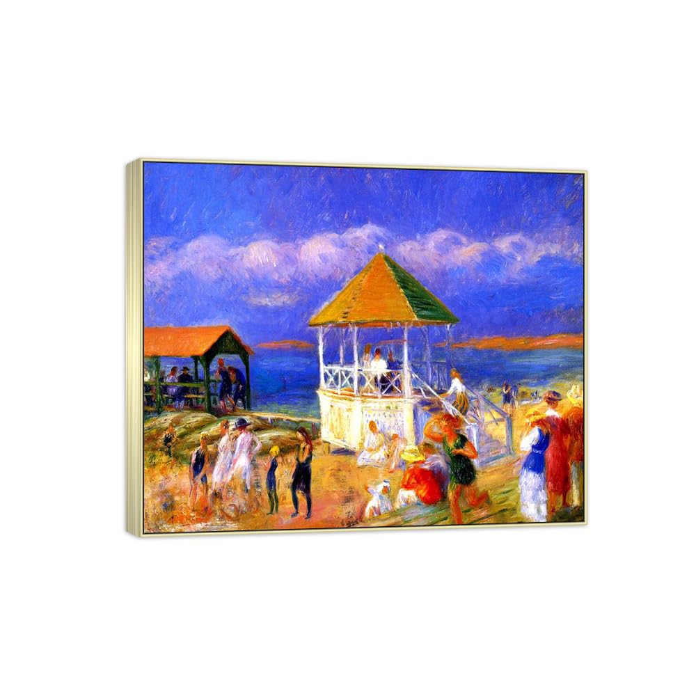 SDYSKKUG William Glackens Canvas Wall Art Prints for Living Room. Beach 6. 85x70cm Silver Frame