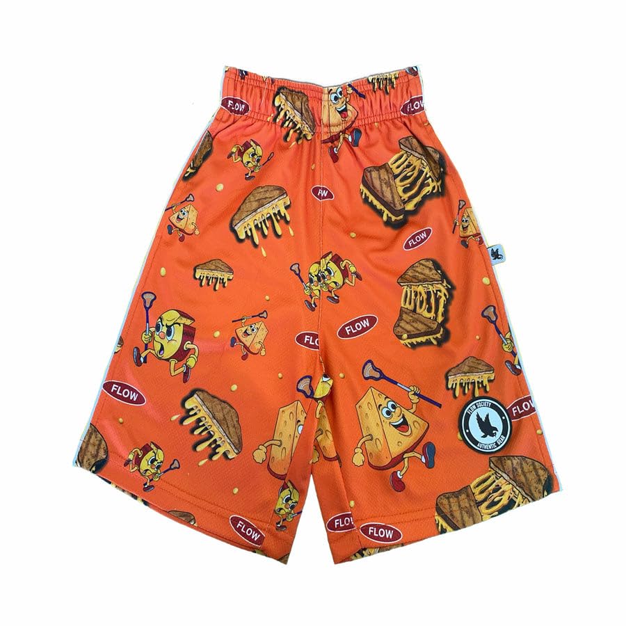 Flow Society Grilled Cheese Lax Boys Athletic Shorts - Gym - Sports - Activewear - Patterned - Basketball - Lacrosse