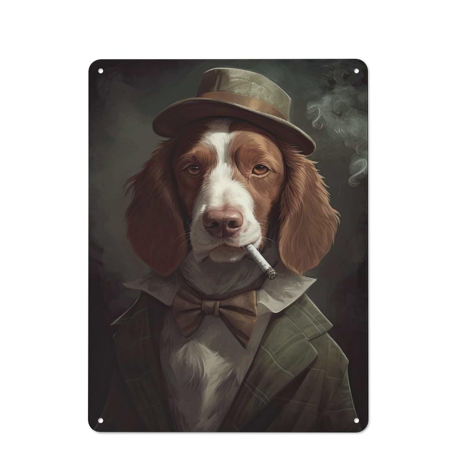 Junmoney Brittany Spaniel Gangster Vintage Tin Sign 40X30cm, Nostalgic Retro Room Decor For Bedroom, Office, Home Bar Or Dining Room
