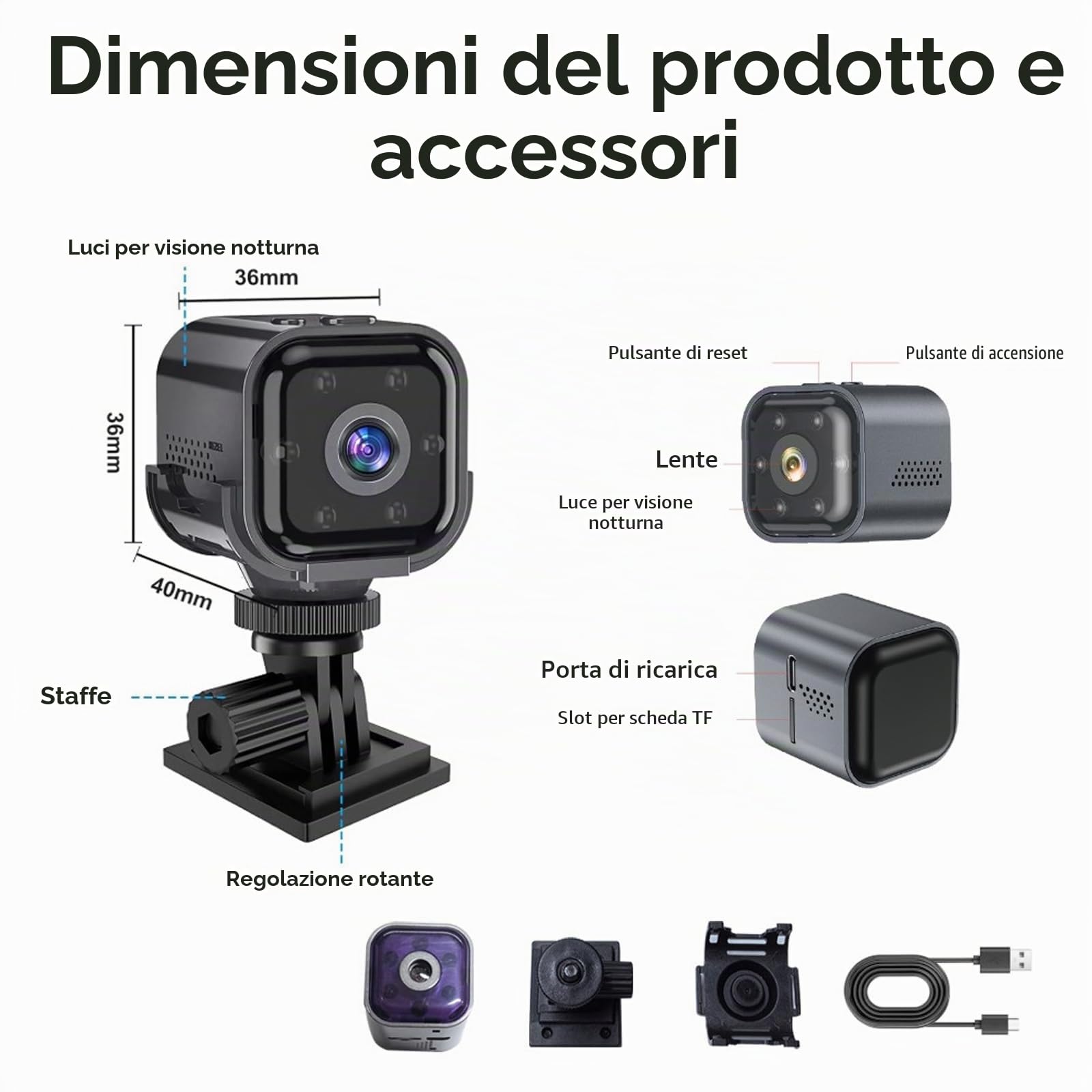 Mini Telecamera Senza Fili, Videocamera Sorveglianza HD, Microcamera | Telecamera WiFi Interno, Visione Notturna, Audio Bidirezionale, rilevazione di movimento, HD 1080p, Per Casa/Bambini