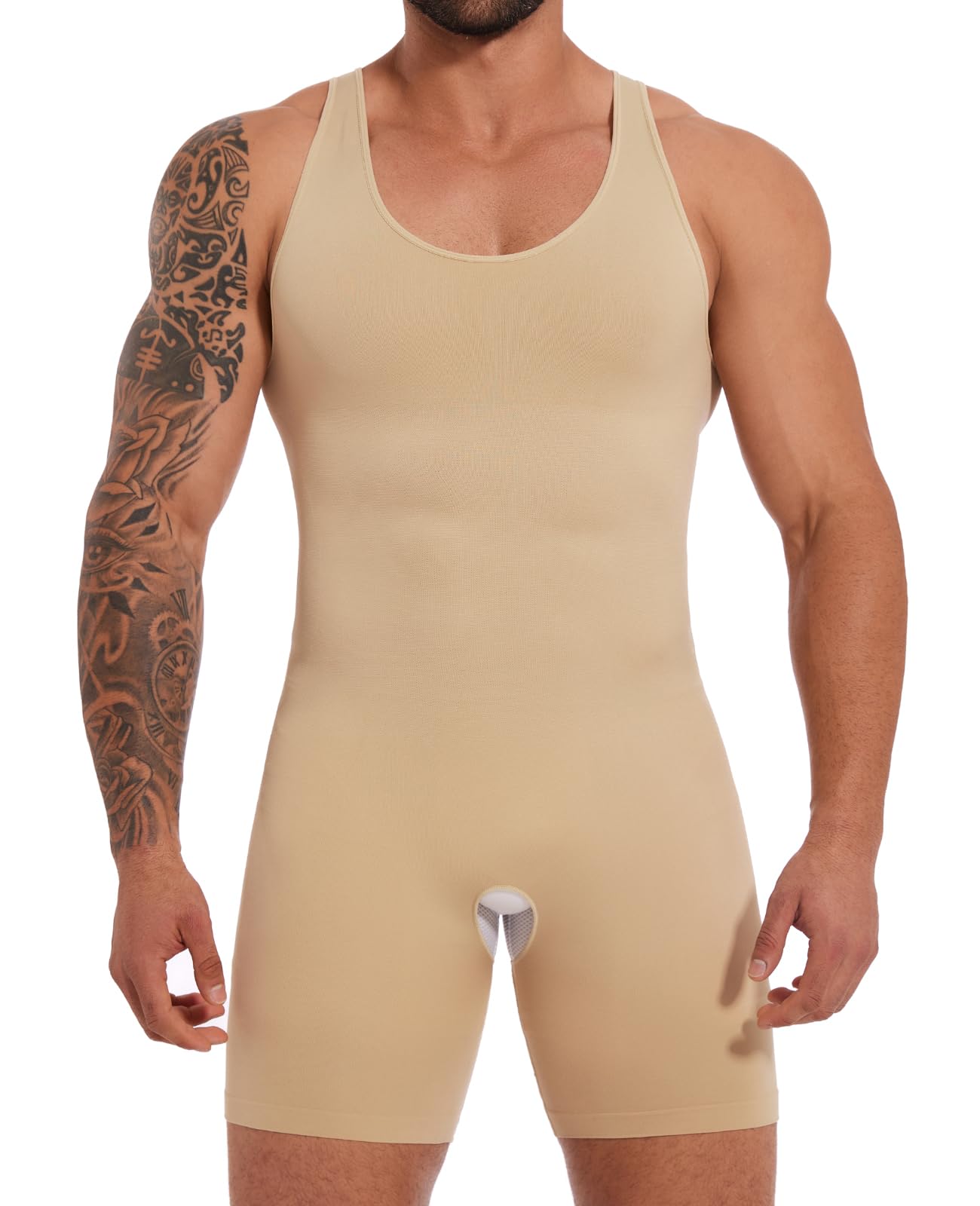 SLIMBELLE Bielizna modelująca męskie podkoszulki kontrola brzucha modelująca całe ciało bielizna męska body bezszwowa lekka modelująca tank top, biały - 01, L | Bezszwowa i lekka, modelująca całe ciało dla mężczyzn, miękka jak druga skóra