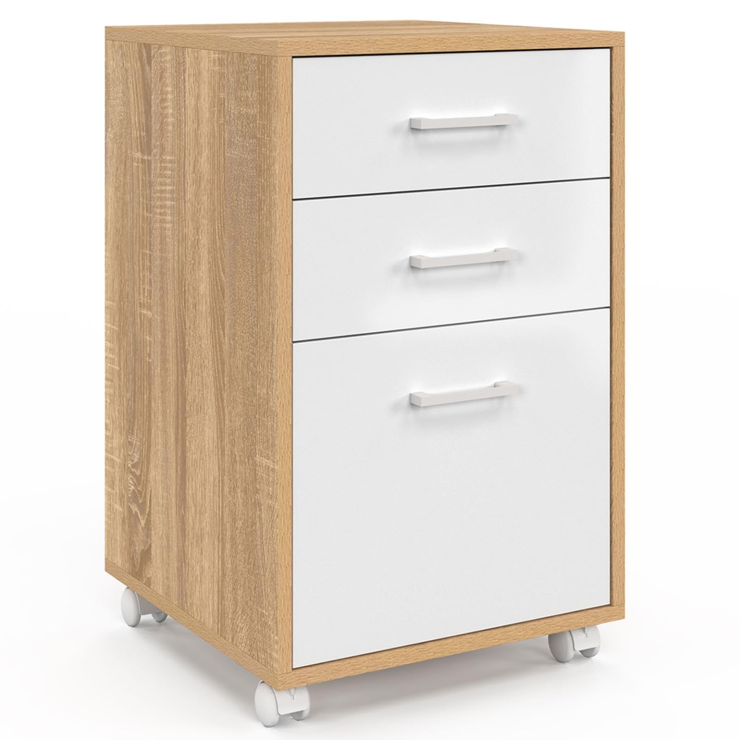 IDMarket - Caisson de Bureau Jon Support imprimante 3 tiroirs Blanc et Bois