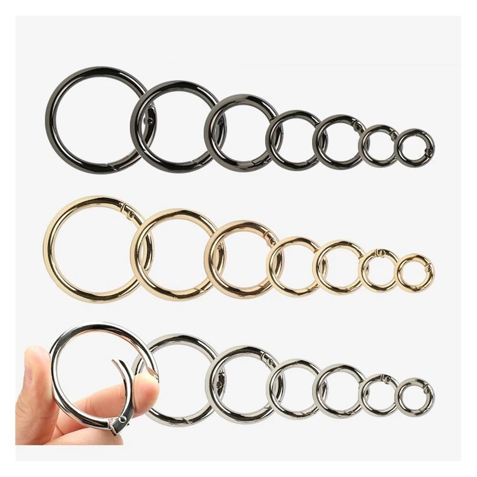 Anillos redondos de resorte metal 30 piezas Gancho presión anillo redondo Llavero circular que se puede abrir Bolsa Ganchos correa Kit costura Correas Bucle(Gray,25mm)