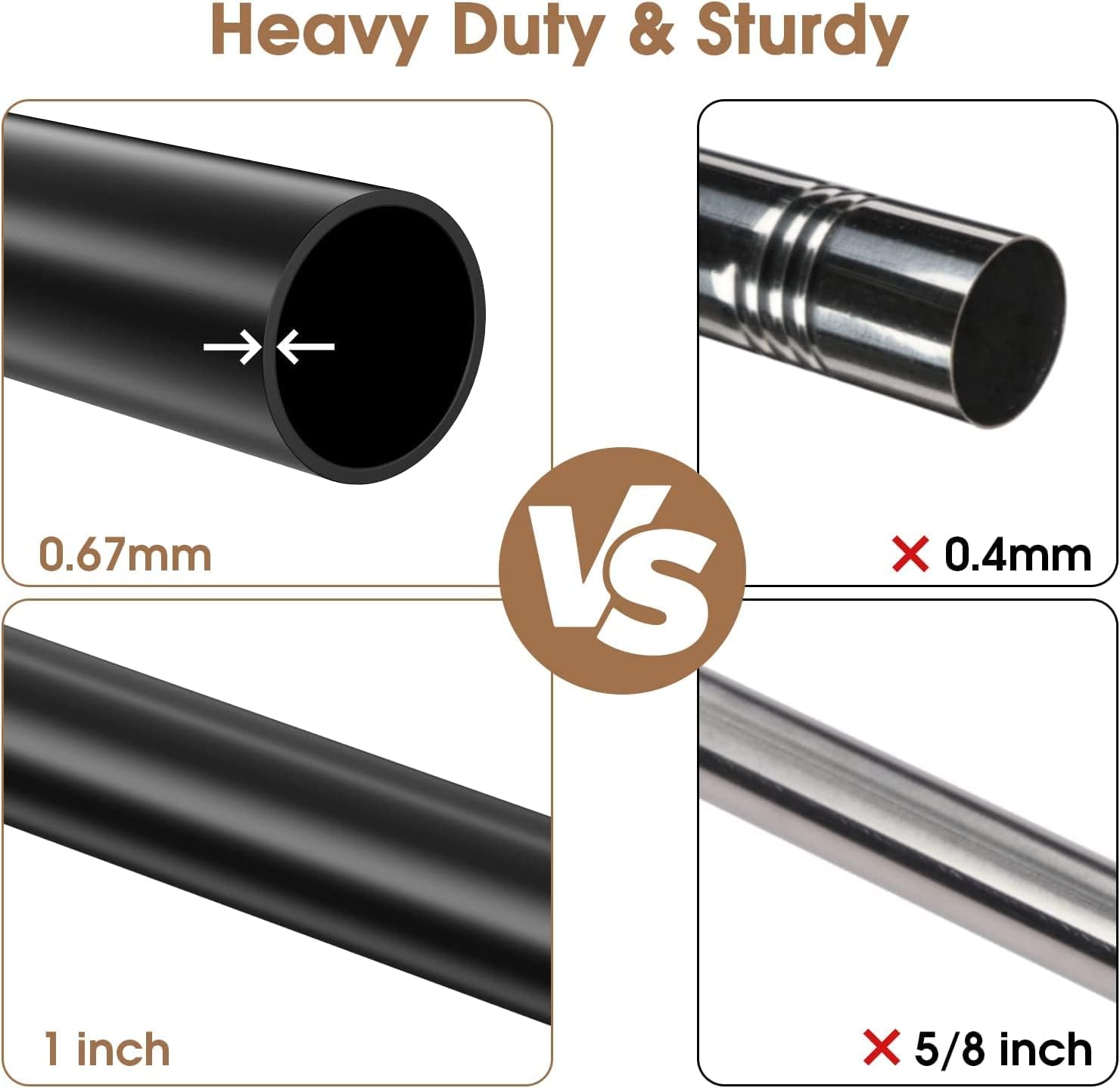 Curtain Rods for Windows 66 to 110 inch with Square Finials, Easy Install Rust Proof Decorative Drapery Rods for Outdoor Patio Bedroom Living Room, 1 inch Diameter, Matte Black