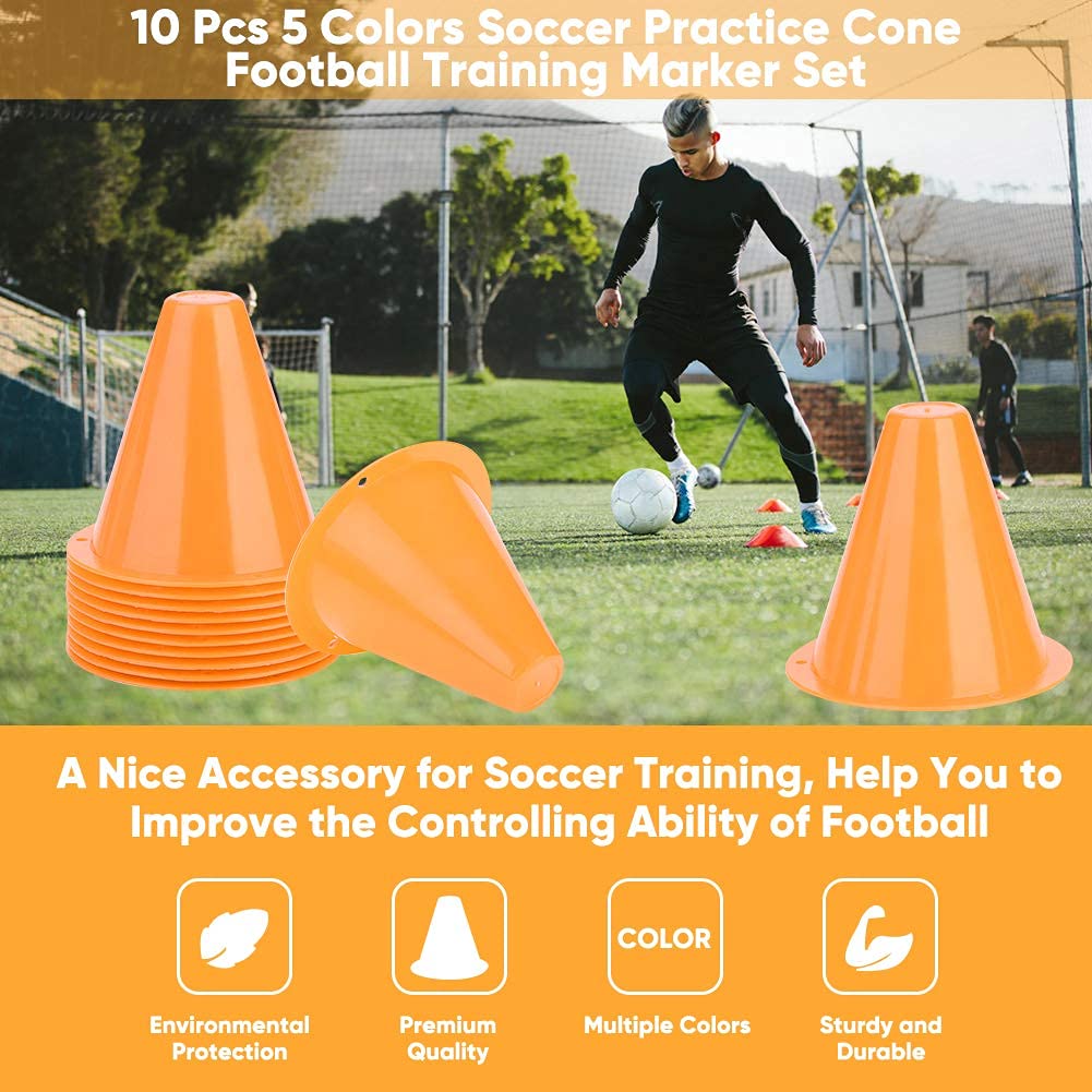 Keenso Set di Coni Marcatori di Calcio, 10 Pacchetti di Marcatura per Calcio Allenamento Set di Barriere di Calcio in Plastica