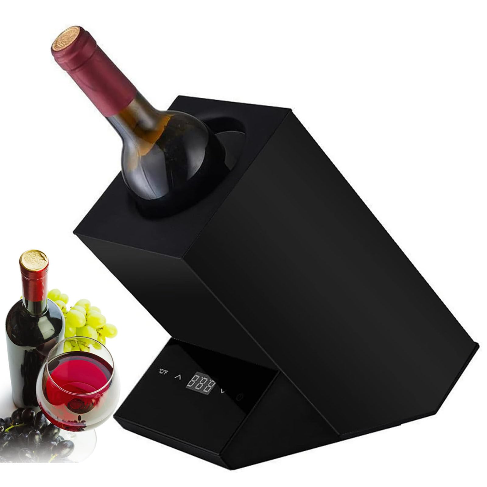 Cubeta eléctrica con pantalla LED, control inteligente de termostato para una sola botella, no requiere hielo, diseño de acero inoxidable, ideal para el hogar o fiestas