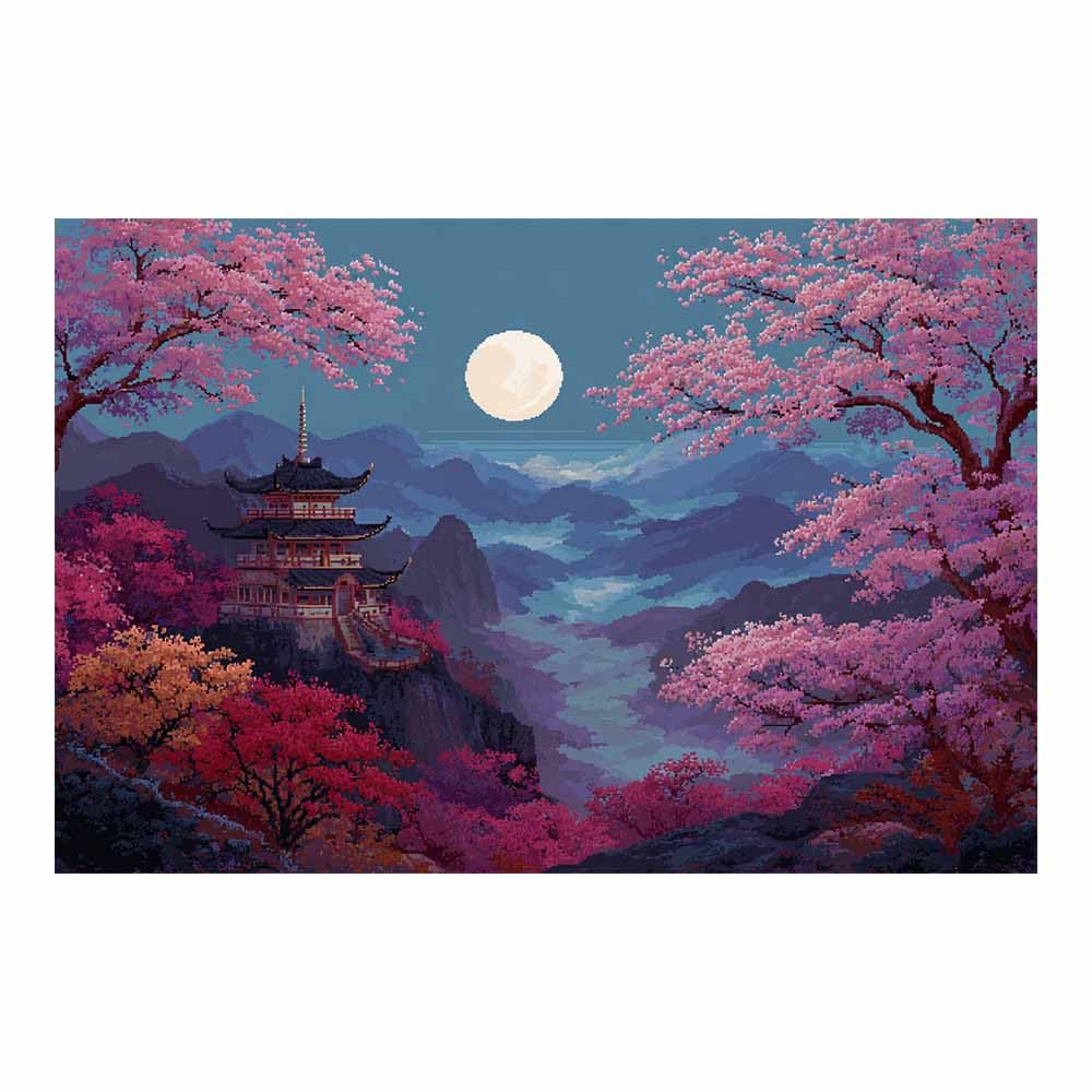 HOQIU Wall art for home decor Moonlit Pagoda Views canvas artwork for wall, art prints, For living room, bedroom, bathroom, dining room, painting and decor.(Multicolor)-40x60cm Unframed
